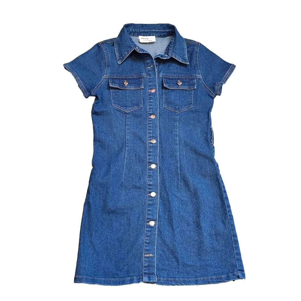 JOLIE JOY denim dress womens medium y2k snap front mini western fitted